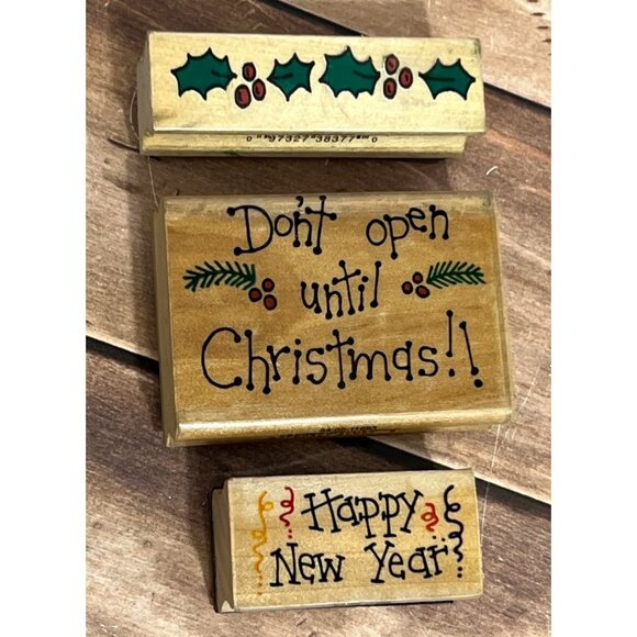 VINTAGE WESTWATER WOOD MOUNTED RUBBER STAMP SET OF 3 BY TRENA HEGDAHL CHRISTMAS - Picture 1 of 4